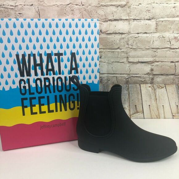 NEW Jeffrey Campbell Chelsea Rain Boot Black Matte - Picture 1 of 5